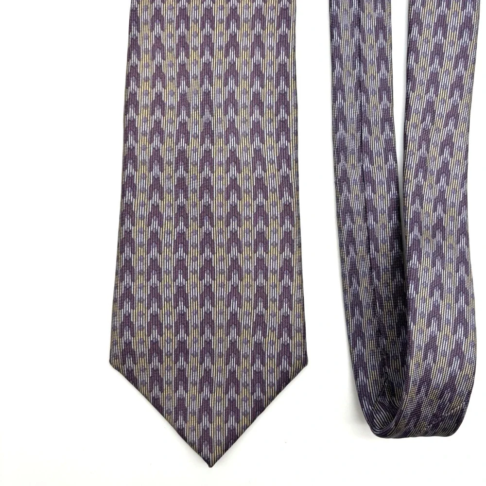 Vintage 80s Henry Grethel 100% Silk Slip-stitch Lavender Abstract Necktie 57